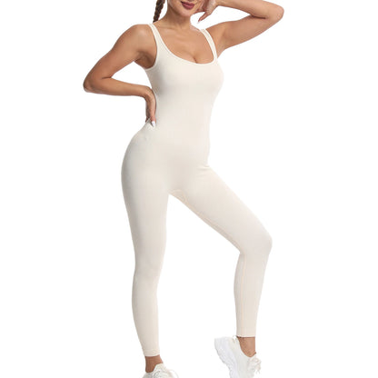 Women's Solid Color Threaded Vest Jumpsuit, Sports Fitness yoga Suit, Jumpsuit