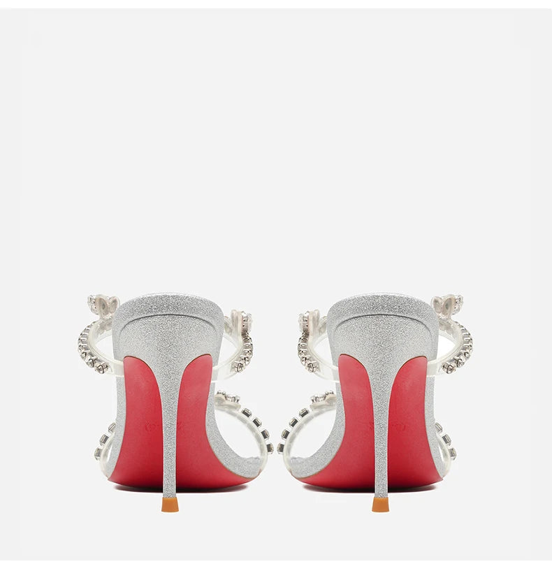 Rhinestone Heeled Sandals Red Shiny Bottoms Luxury Brand Hollow 2027 Elegant High Heels Sexy Slingbacks Ladies Shoes Women Shoes