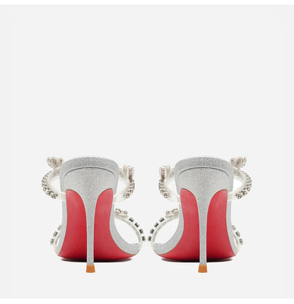 Rhinestone Heeled Sandals Red Shiny Bottoms Luxury Brand Hollow 2027 Elegant High Heels Sexy Slingbacks Ladies Shoes Women Shoes
