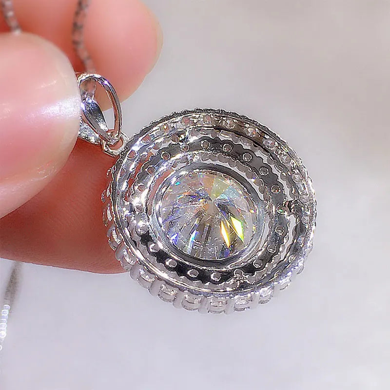 OXTAO Big Moissanite Starry Sky Pendant Necklace 8mm 2ct D VVS1 for Women 14K Gold Filled Wedding Fine Jewelry Charm Necklace