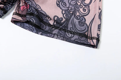 Weird Puss Backless Playsuit Women See Through Shorts Sleeve Peach Buttocks Summer Trend Aesthetic Print Midnight Club Romper