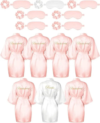 7 Pcs Bridesmaid Robe Sets Bride Silk Satin Bridal Party with Sleeping Eye Mask and Elastic Headband