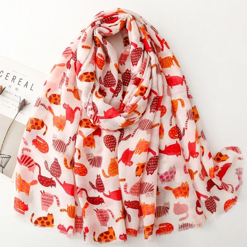 Cozy Dachshund Dog Cat Pattern Viscose Shawl for Women - 180x90Cm Fringe Detail Breathable Thin Wrap Scarves Autumn/Winter Snood