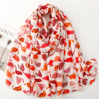 Cozy Dachshund Dog Cat Pattern Viscose Shawl for Women - 180x90Cm Fringe Detail Breathable Thin Wrap Scarves Autumn/Winter Snood