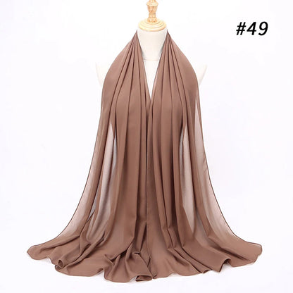 Muslim Chiffon Hijab Women Bubble Chiffon Scarf For Women Ladies Veil Muslim Islam Solid Color Malaysia Musulman Wrap Scarves