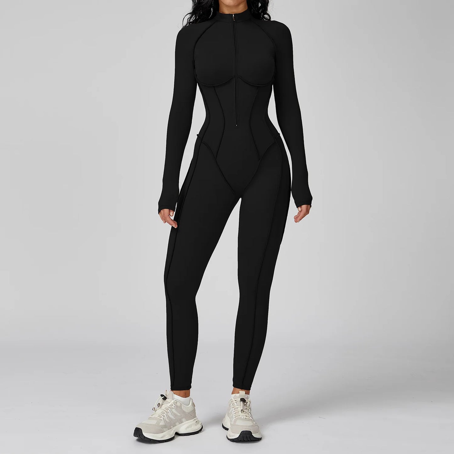 Sexy Rompers Workout Zipper Jumpsuit Long Sleeves Sports Bodysuits Women Gym Running Fitness Suits Gym Tracksuit Sportswear