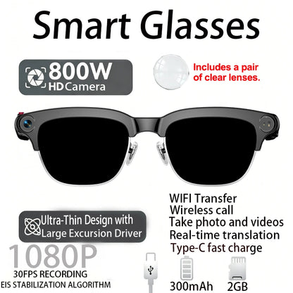 New Smart Glasses Take Photos and Videos Real-Time Translation Voice Assistant Translation 2GB Memory 800W Camera Smart Glasses