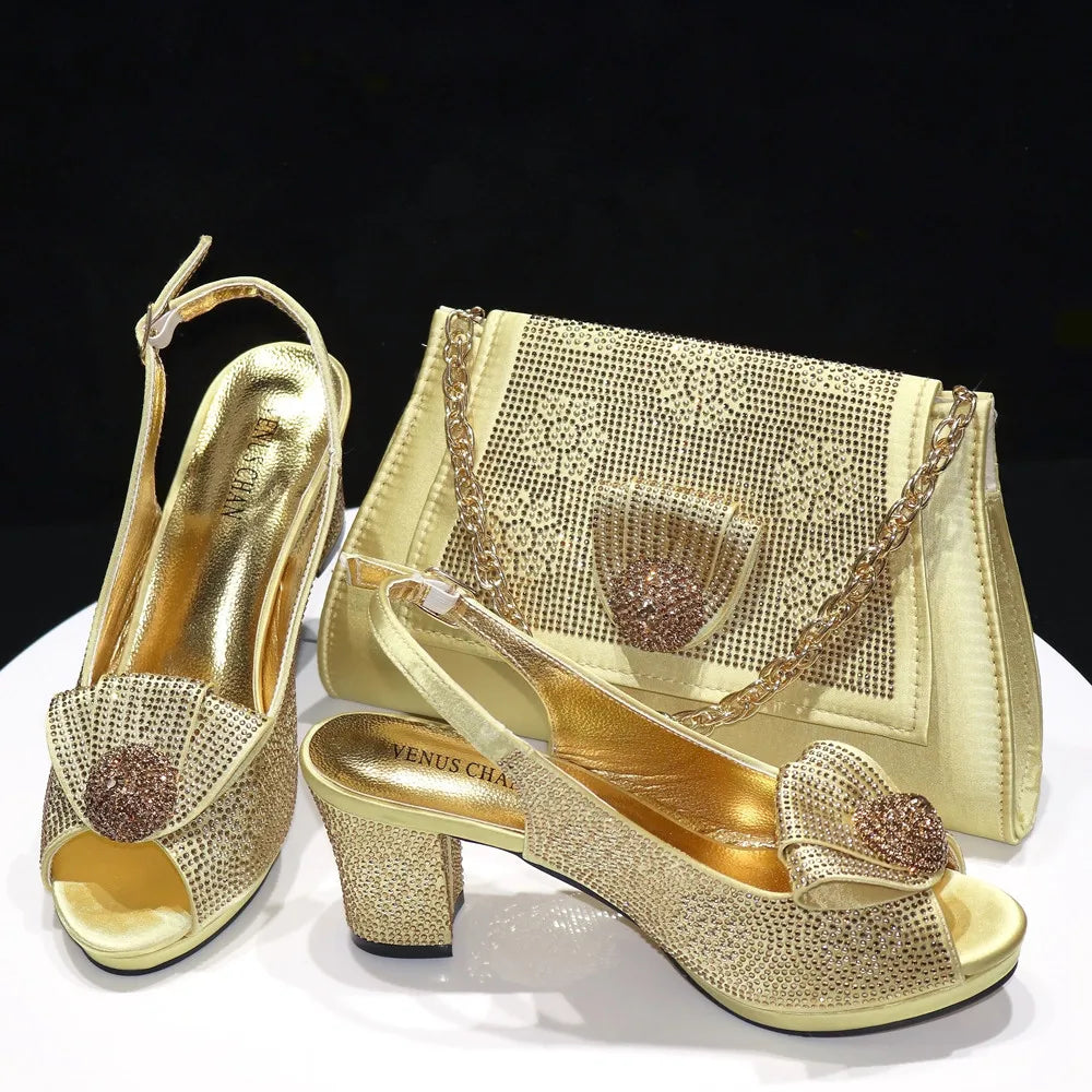 2026 Elegant Italian Pointed Toe Women Rhinestone Hot Pink Shoes & Bag Set For Wedding Party Bridal Evening Formal Events