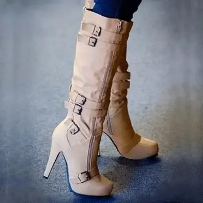 Fashion Women's Boots Knee High Mature Fashion Boots 9CM Stiletto European and American Style Side Zipper Round Head Women Shoes
