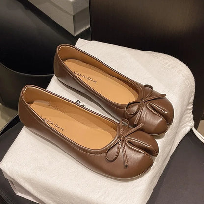 Luxury Brand Spring Retro Women's Bow Split Hoof Toe Single Shoes Comfortable Rubber Bottom Ladies Tabi Ninja Ballet Flat Shoes