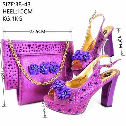 Doershow New Arrival African Wedding Shoes and Bag Set gold Color Italian Shoes with Matching Bags Nigerian lady party  HJK1-14