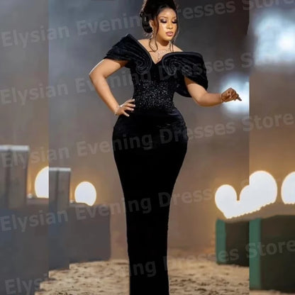 Fascinating Women's Mermaid Off Shoulder Evening Dresses Customized Robe De Soirée Prom Gowns Beaded Party Vestidos Para Mujer