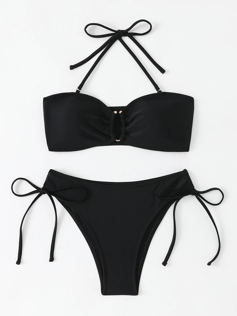 High Waist Bikini Women's Swimsuit 2026 Knotted Bathing Suits Woman Swimwear Bandeau Push Up Bikinis Sets Brazilian Beach Wear