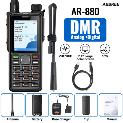 ABBREE AR-880 DMR Digital Walkie Talkie 10W Waterproof Ultral Thin SMS Long Range Dual Mode Analog Dual Band AES256 Ham Radio