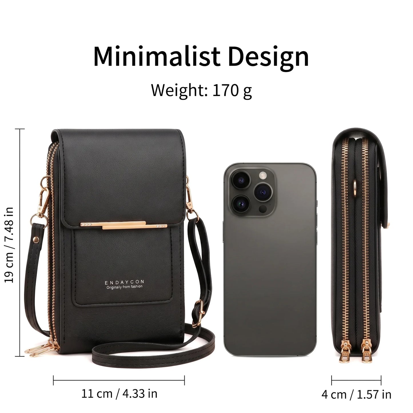 RFID Blocking Touch Screen Cell Phone Bag Women Mini PU Leather Lightweight Card Holder Crossbody Shoulder Bag Adjustable Strap