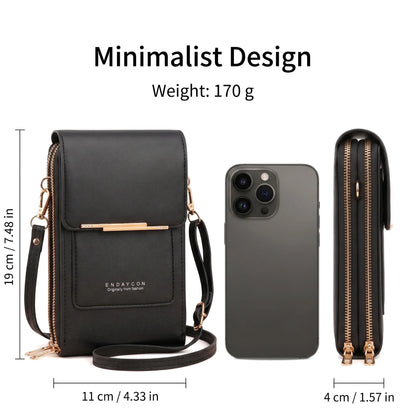 RFID Blocking Touch Screen Cell Phone Bag Women Mini PU Leather Lightweight Card Holder Crossbody Shoulder Bag Adjustable Strap