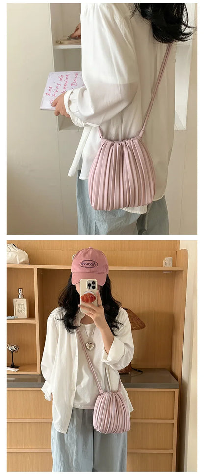 Summer Fashion New Crossbody Bag Women's PU Single Shoulder Mini Bag Luxury Versatile Pleated Casual Small Square Bag Handbags