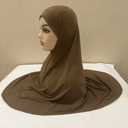 H292 Plain Two Pieces Large size muslim hijab with chin part top quality amira pull on islamic scarf hot sell headscarf