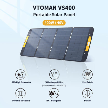 VTOMAN VS400W Foldable Solar Panel 40.32V High Efficiency Portable Solar Charger for Outdoor Power Station