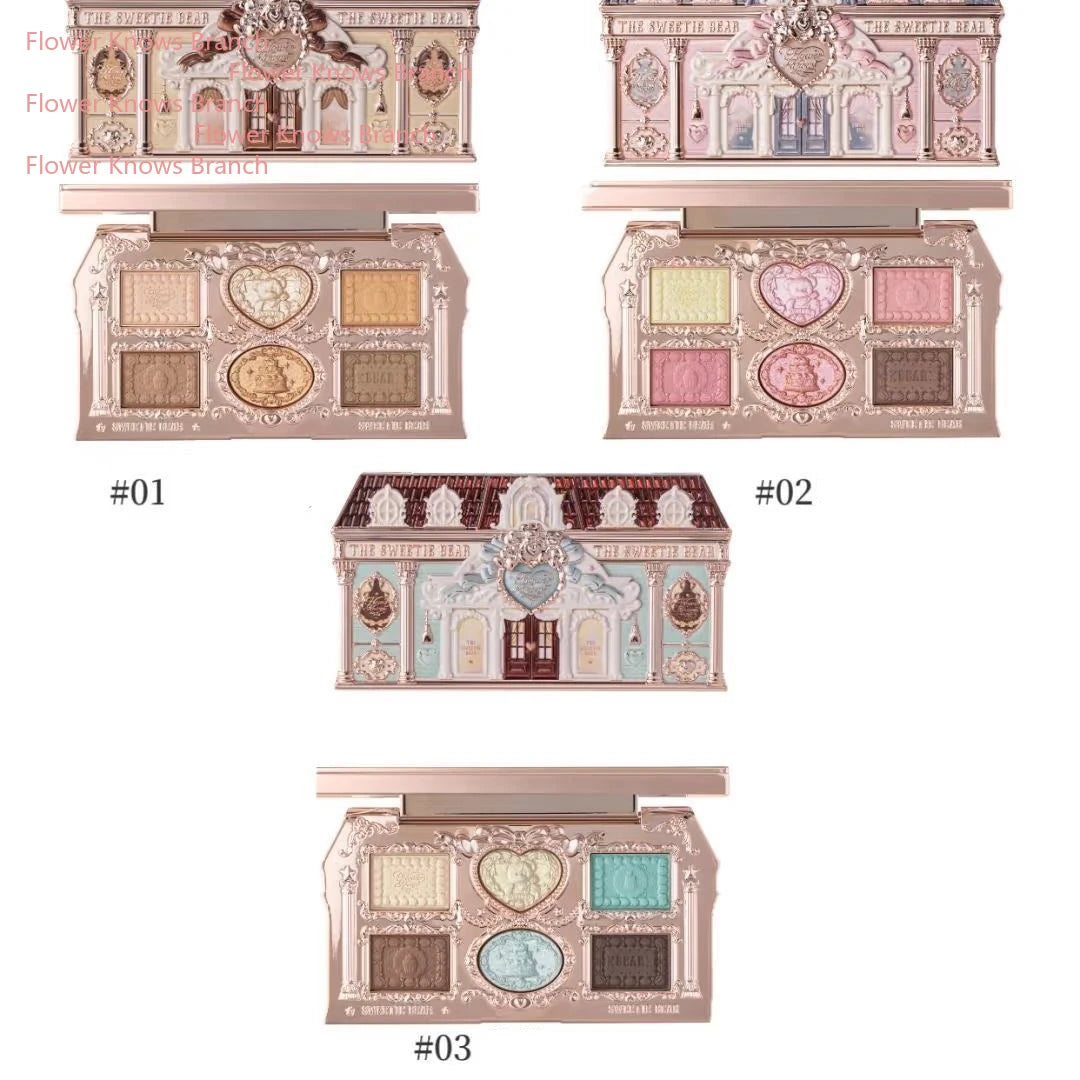 Flowerknows THE SWEETIE BEAR COLLECTION Makeup Gift Set All In Concealer Palette Blush Setting Powder Lip Jelly Gift Box Mirror