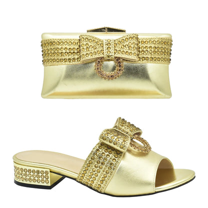 Fashion Women Shoes and Bag Set In Italy Matching Shoes and Bag Set Decorated with Rhinestone Nigerian Shoes and Matching Bags