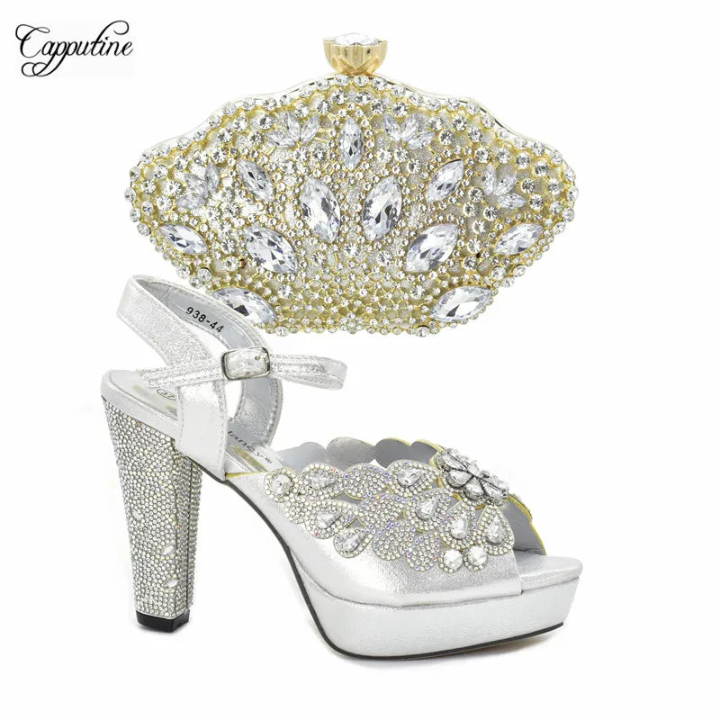 Luxury Wine Women Shoes and Bag to Match African Lady Summer Sandals Match With Handbag High Heels Pumps Purse 938-44 10.5CM