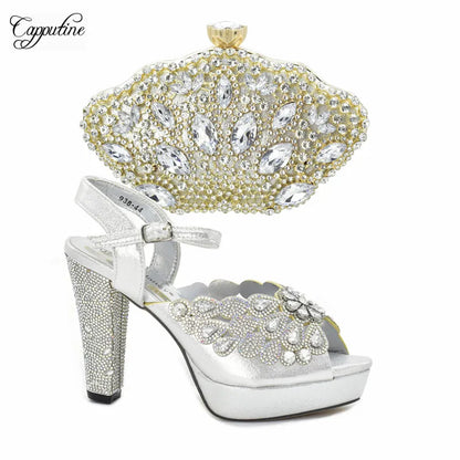 Luxury Wine Women Shoes and Bag to Match African Lady Summer Sandals Match With Handbag High Heels Pumps Purse 938-44 10.5CM