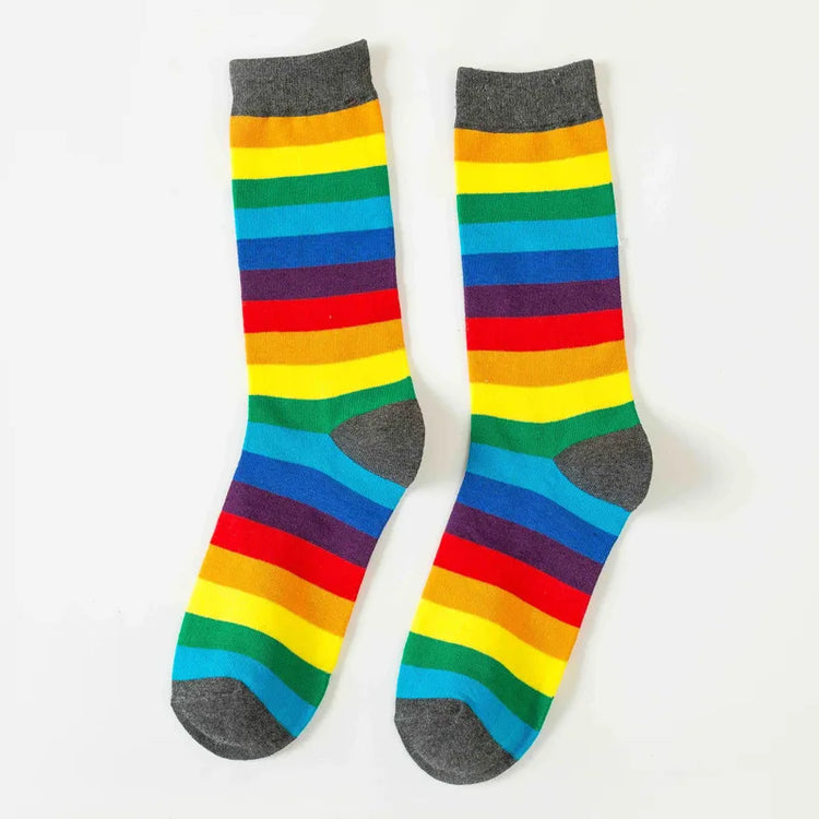 Rainbow Striped Socks Colorful Fashion Women Middle Tube Long Socks Trendy Candy Colors Breathable Cotton Casual Sport Socks New
