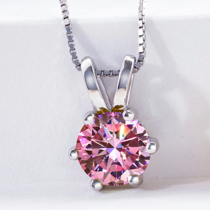 Pink Color Moissanite Pendant Necklace 1 Carat 6.5mm Real Gra Lab Diamond Pendant Necklace 925 Sterling Silver Luxury Jewelry