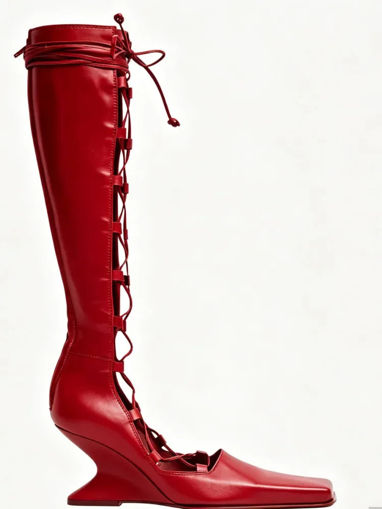 2026 Summer Hollow Out Strap Square Shaped Thick High Heels Summer Cool Boots Fashionable and Sexy Women's Sandals