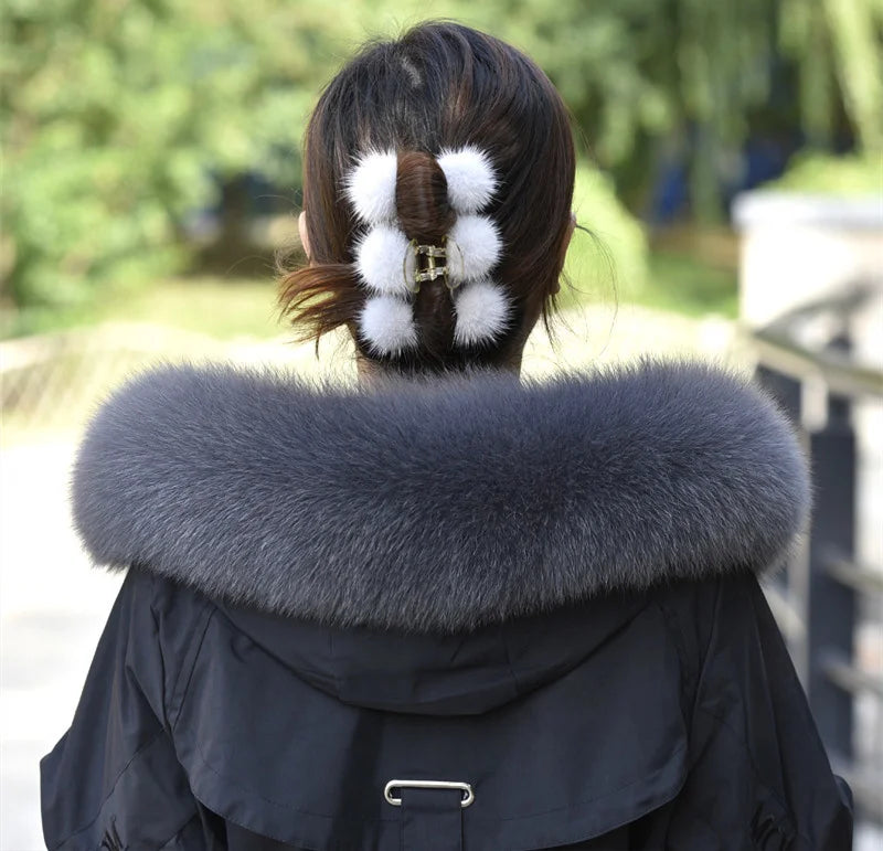 100% Real Fox Fur Collar Winter removable fur Hood Trims Warm Furry Decor Shawls for Coat Parkas Luxury Female fur Scarf