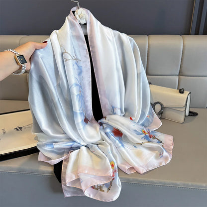 180*90cm Large Silk Satin Scarf Women Fashion Printed Scarf Spring And Summer Styles New Shawl Wrap Female Hand 2025 NEW