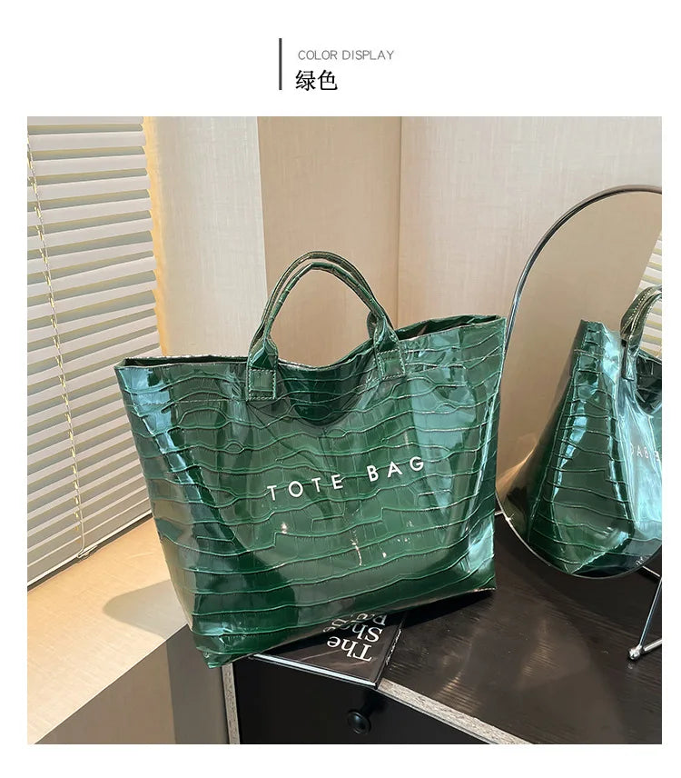 Crocodile Texture Tote Bag Pvc Kraft Paper Large Capacity Luxury Hobo Handbag Women Casual Shopping Letters Top Handle Hand Bags