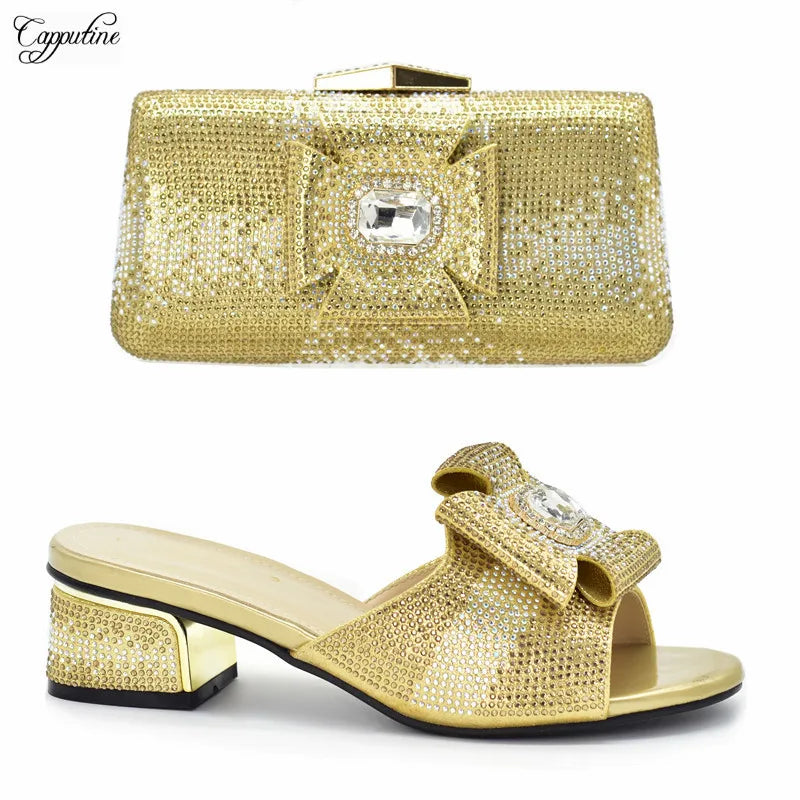 Green Women Shoes And Bag To Match Fashion African Summer Slippers With Clutch Handbag Set Pantoufle Femme Pantofole 938-43 5CM