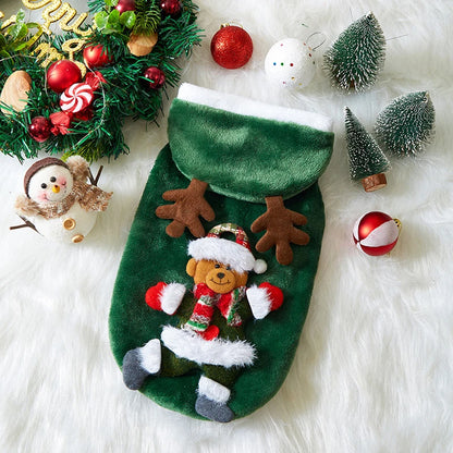 Christmas Dog Clothes Autumn and Winter Flannel Cats Dogs Hoodies Pet Clothes for Small Medium Dogs Christmas Dog Cat Costume