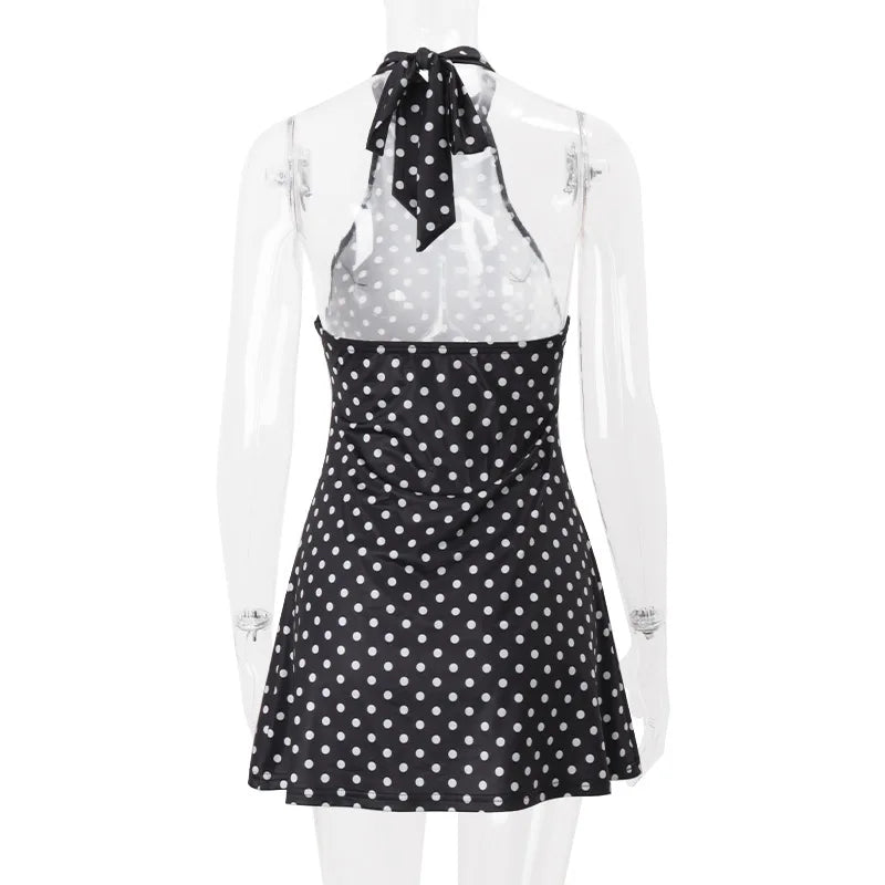 Elegant Off-Shoulder Polka Dot Mini Dress Women's Sleeveless Backless High Waist Y2K Summer Fashion Club Party Gown