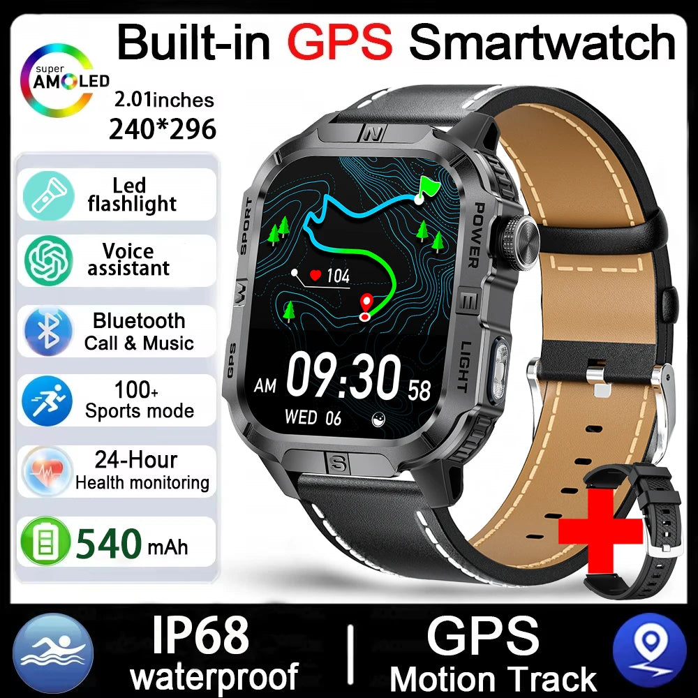 2026 New Outdoor Military Men's Smartwatch Is Equipped With GPS LED Lighting, A Compass, Wireless Communication, IP68 Waterproof