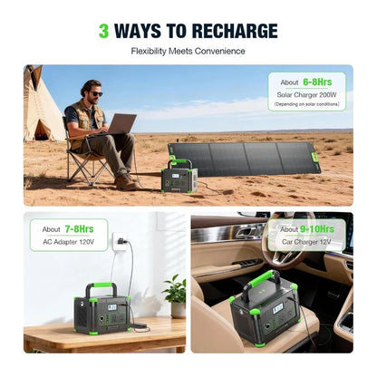 999Wh Lithium Portable Power Station,1000W 60W PD Output,2x100W Solar Panels Matched Generator Set, Custom