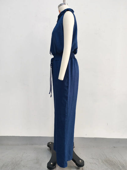 Summer Fashion Elastic Waisted Wide Leg Jumpsuit Women's Sleeveless Sexy Deep V-Neck Lace-up Loose Pockets Female Rompers 2026