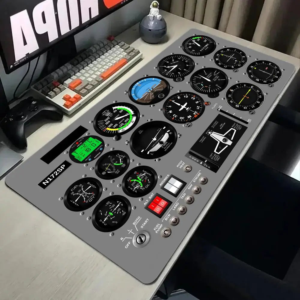 Aviation Flight Simulator Cabin Instruments Mouse Pad with Edge Locking Process, 1000×500, Washable Anti-Slip XXL Mouse Pad