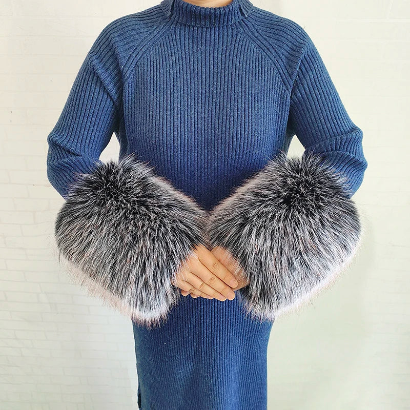 Large Women Faux Fox Fur Scarf Winter Jackets Warm Fluffy Shawl Fashion Artificial Fur Collar And Cuff Set Fluffy Scarves Female