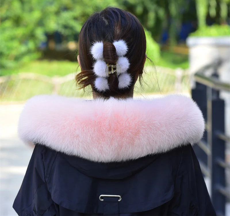 100% Real Fox Fur Collar Winter removable fur Hood Trims Warm Furry Decor Shawls for Coat Parkas Luxury Female fur Scarf