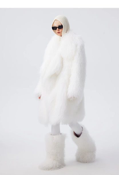 Lautaro Autumn Winter Long Oversized White Thick Warm Soft Faux Fur Coat Women Loose Stylish Luxury Fluffy Overcoat Streetwear