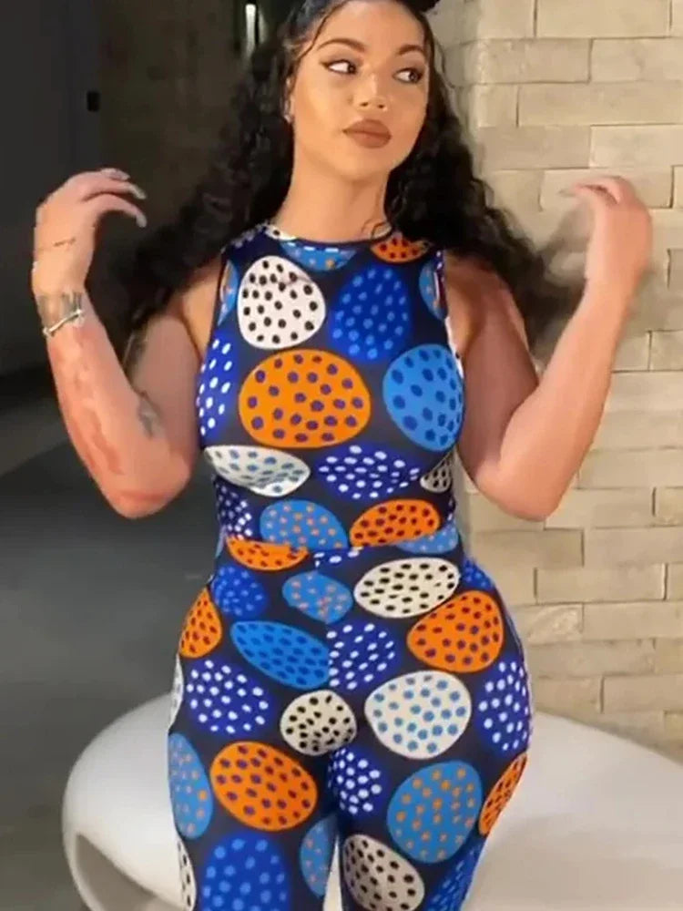 BOOFEENAA Polka Dot Print New Jumpsuits 2020 Cute Sexy Outfits For Women Clubwear Bodycon Tracksuit Rompers C16-BF27