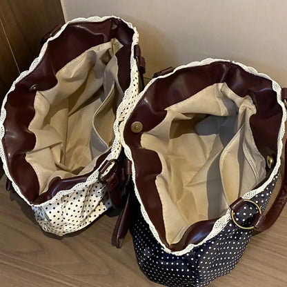 Trendy Vintage Women's Bow Handbag Y2k Casual Chic Lady Shoulder Bags All Match Aesthetic Dot Ins Underarm Bag Streetwear
