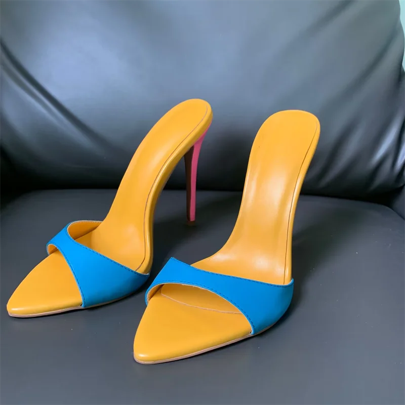 Super-high Heel Slippers Women Shoes Summer Peep Toe Mixed Colors Stiletto Sandals Sexy Party Ladies Shoes Luxury Woman Pumps