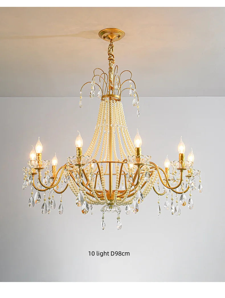 French Candle E14 Led Chandelier Villa Stairs Pearl Crystal Led Pendant Lights Hotel Art Decor Suspend Light Led Luminarias