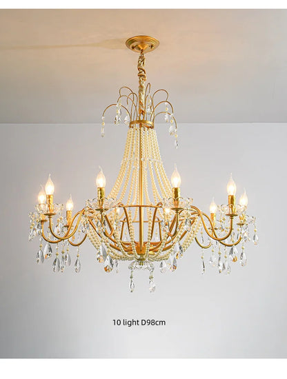 French Candle E14 Led Chandelier Villa Stairs Pearl Crystal Led Pendant Lights Hotel Art Decor Suspend Light Led Luminarias