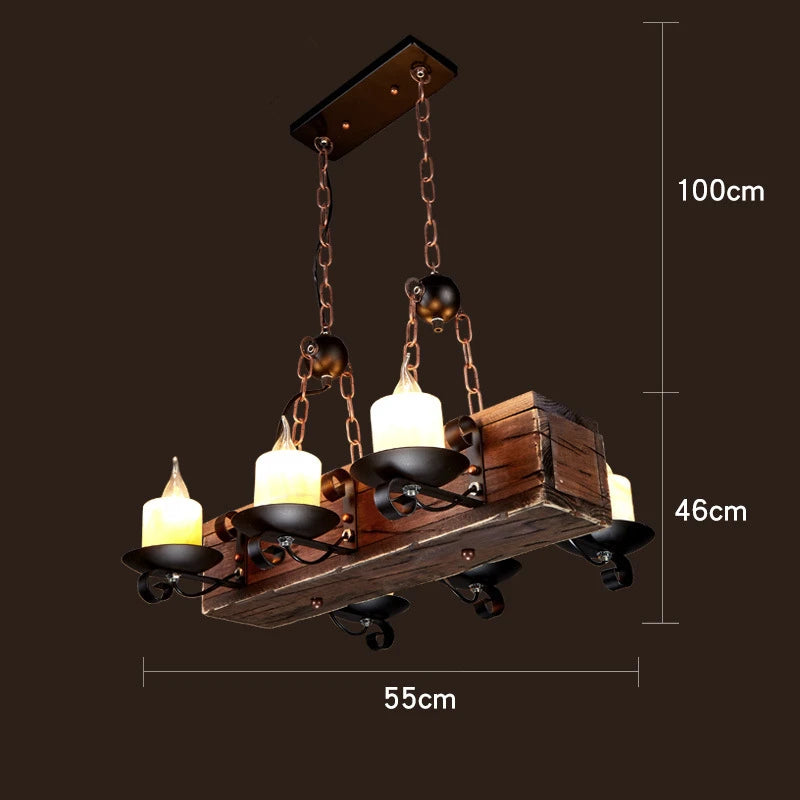 Retro Wood E27 LED Ceiling Lamp Antique Industrial Chandelier Lighting LOFT Bar luminaire Vintage Pendant Lights lustre