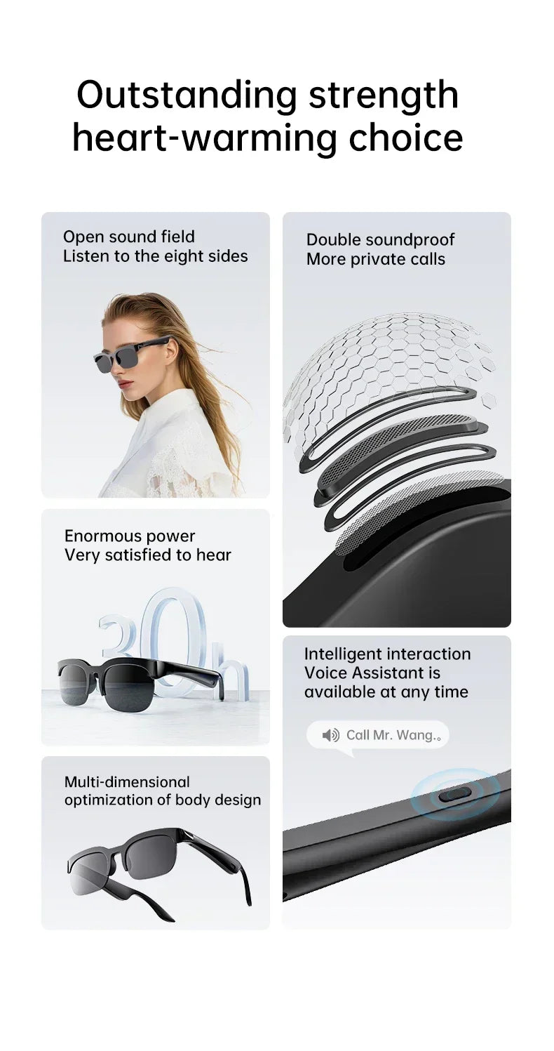 XG89 Smart Bluetooth Audio Sunglasses, Real-Time Translator Glasses with Anti-UV HD Lenses for Travel Driving Outdoor